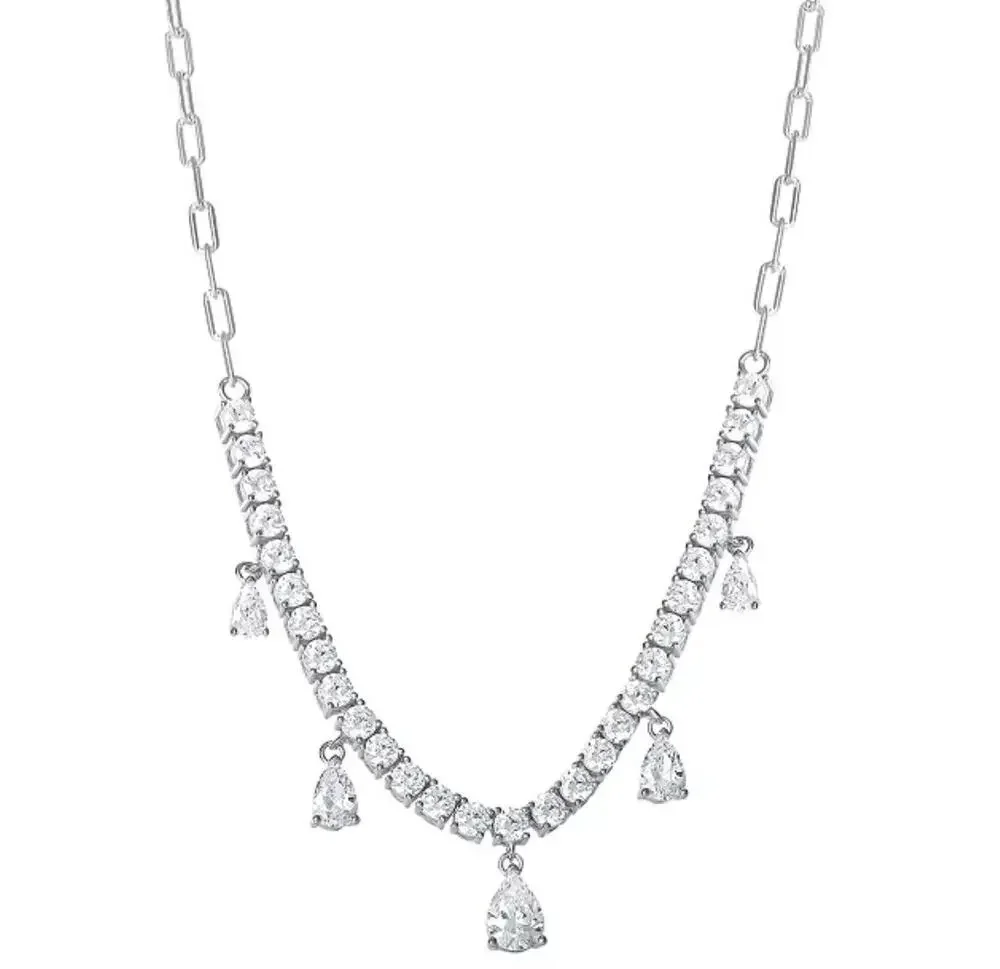 Sterling Silver Stunning CZ Drop Necklace Elegant Stylish Fashion Chic Glam NEW